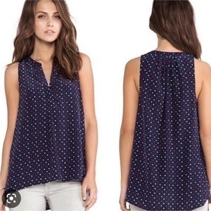 Joie Aruna V Neck Silk Tank in navy blue with tiny white flowers size medium